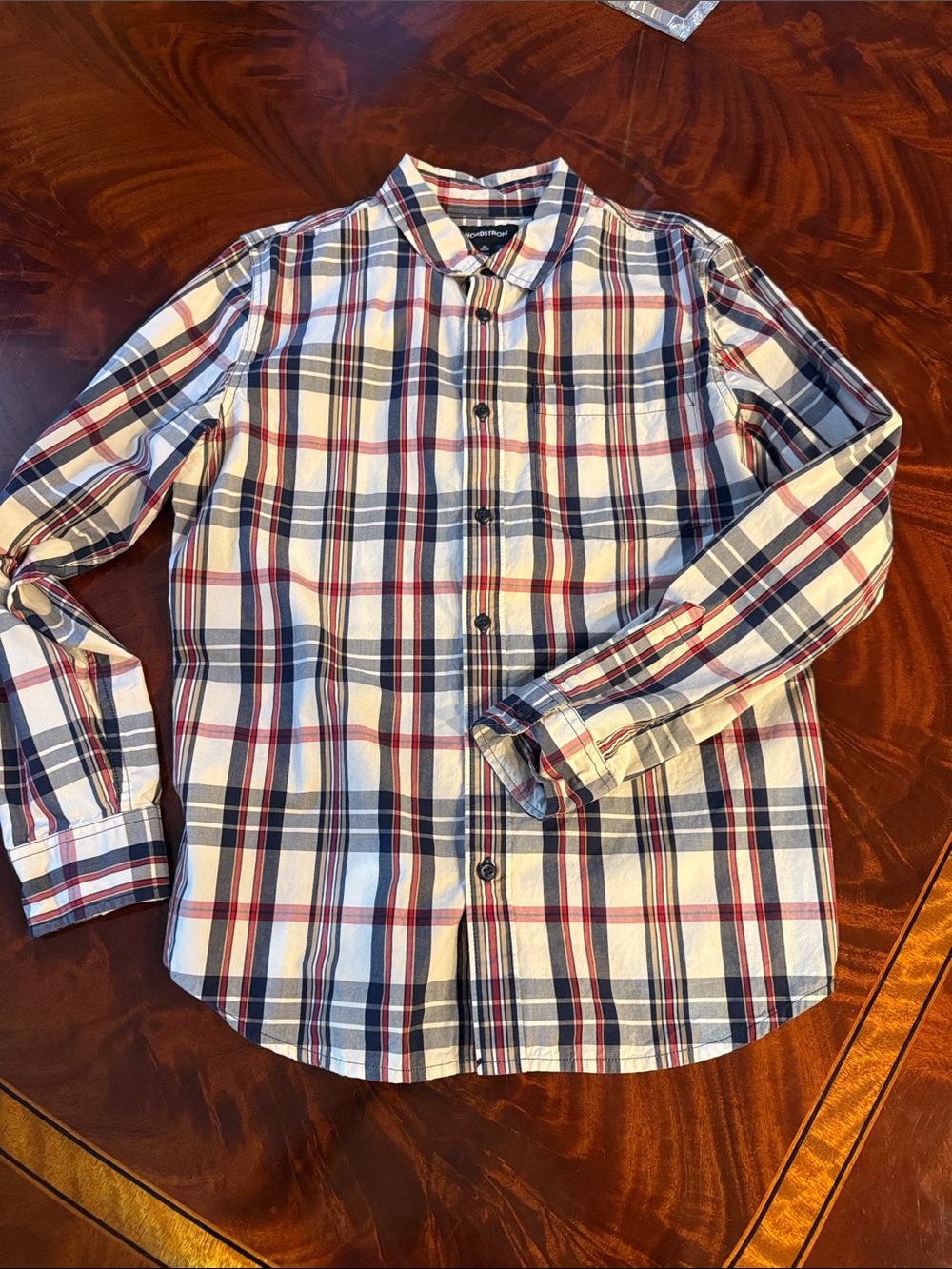 Nordstrom Plaid Button-Down Shirt in White, Navy & Red
